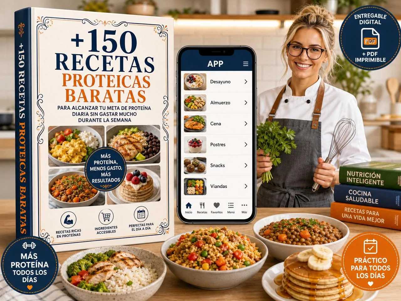 Más de 150 Recetas Proteicas Baratas - libro digital, app y recetas