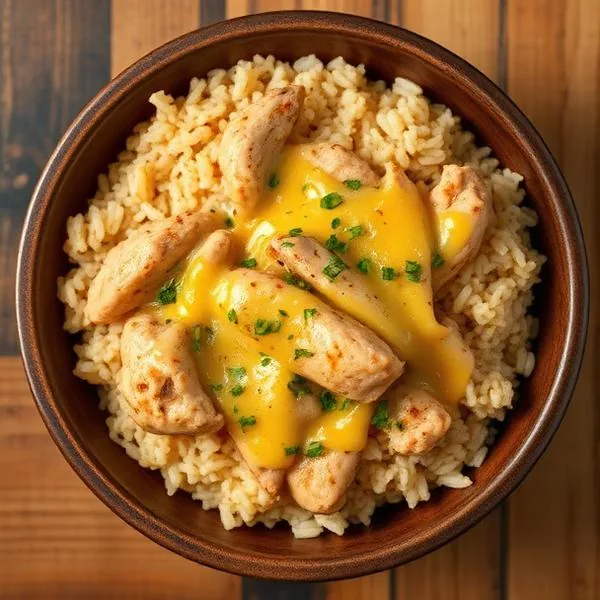 POLLO CREMOSO CON ARROZ Y QUESO